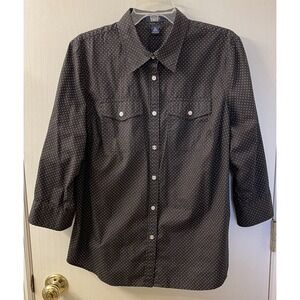 Chaps Black Button Down Polka Dot Shirt 1x